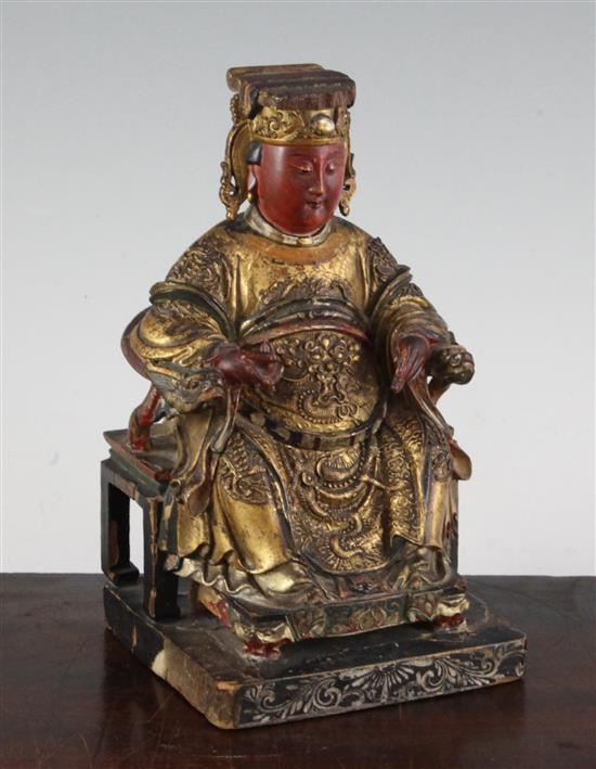 A Chinese gilt and polychrome wood figure of Xi Wangmu, 18th century, 22cm